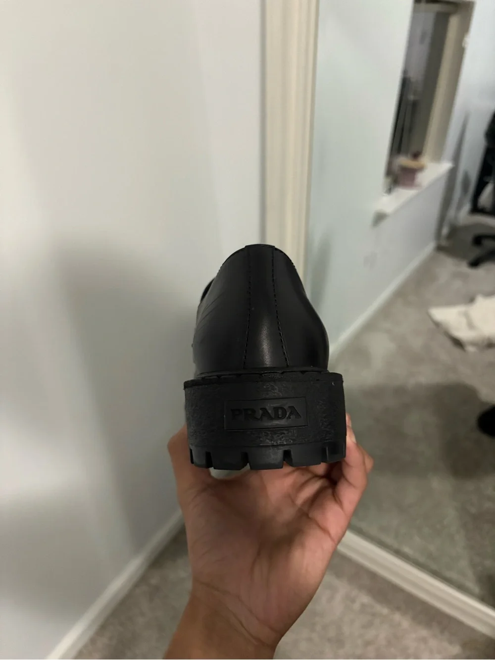 Prada Black Leather Lug-Sole Slip-On Loafers